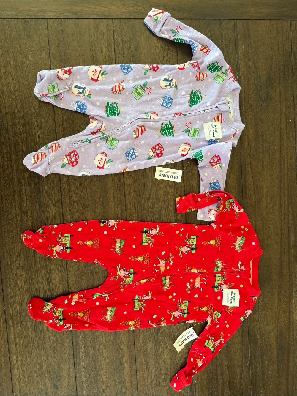 NEW Old Navy Red Light Purple Holiday Footed Pajama Sets